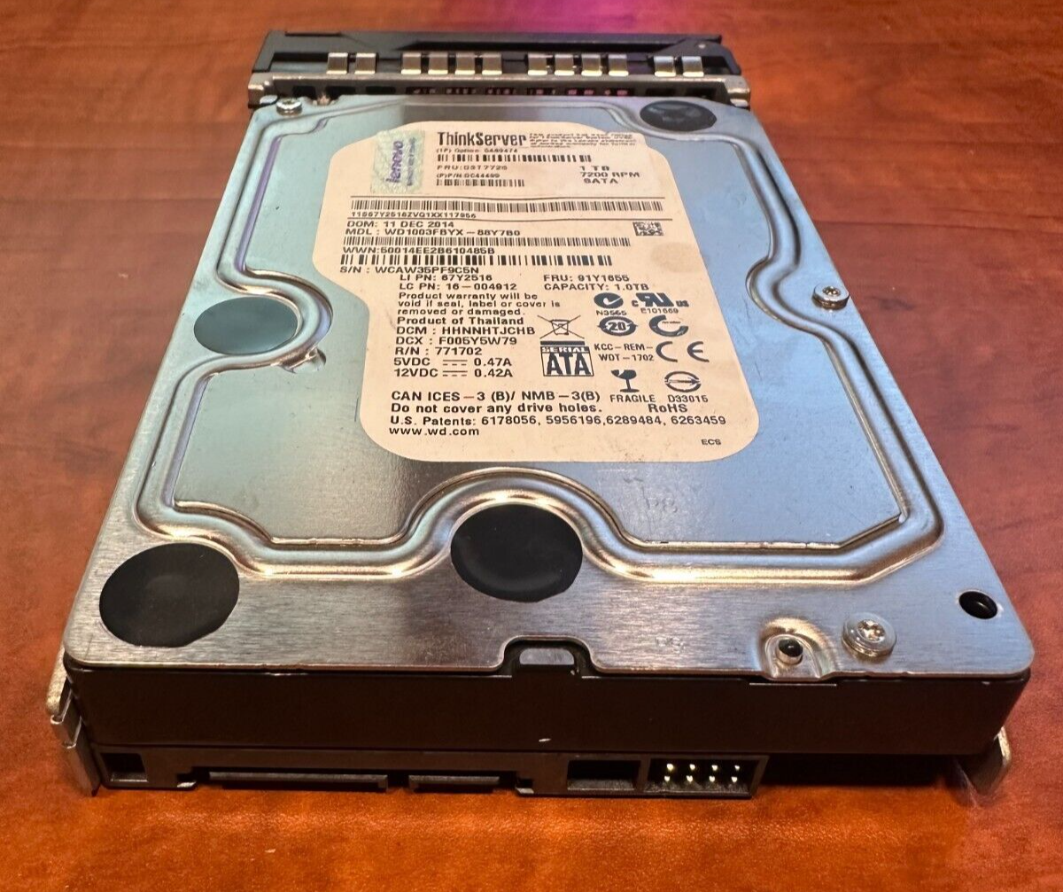 Lenovo ST1000NM0033 1TB 3.5" 6Gb/s 7.2K RPM SATA HDD W/Caddy FRU P/N: 03T7726