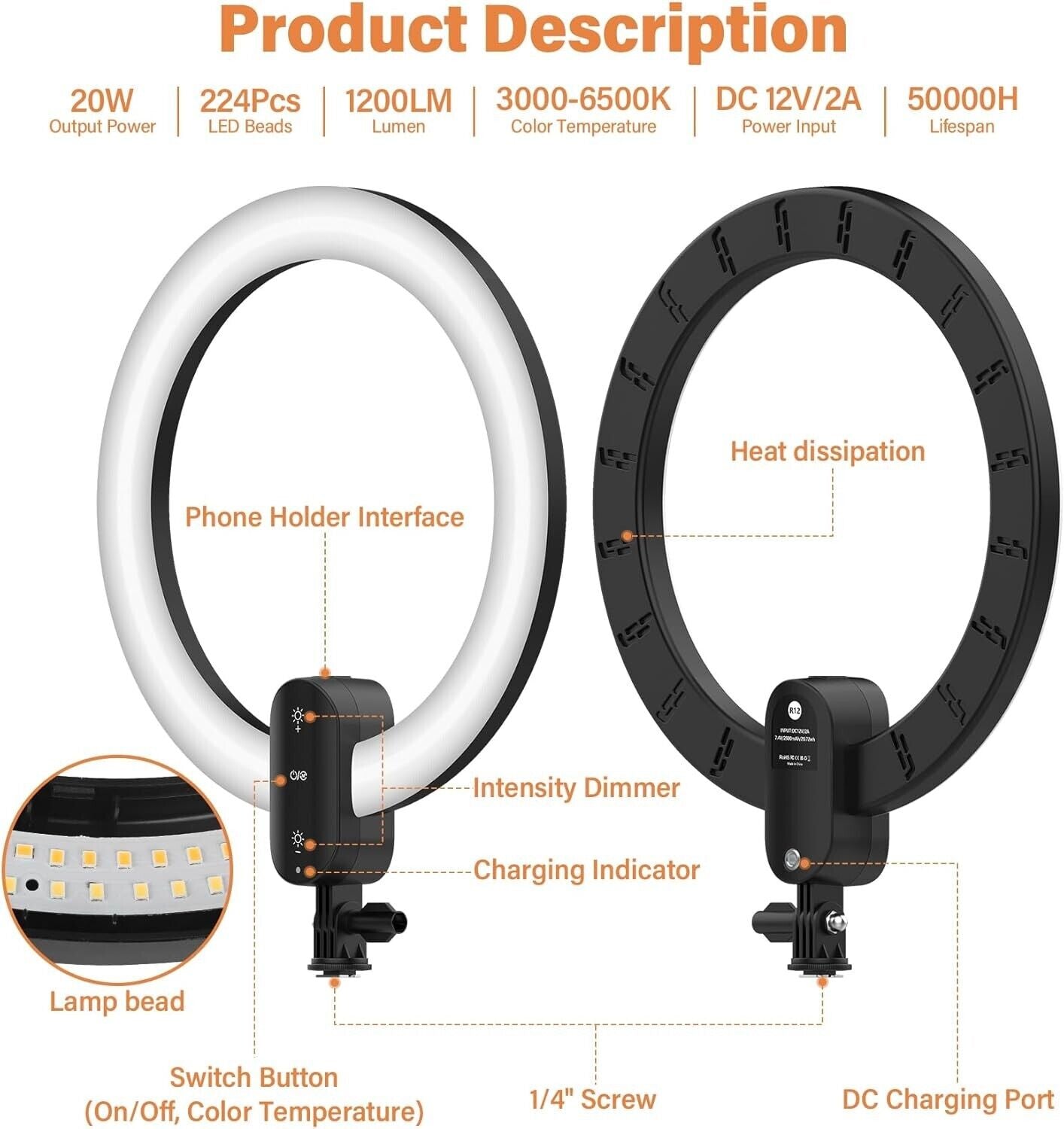 Tirkod 12 inch Ring Light with 63 inch Tripod Stand 3000-6500K LED Light