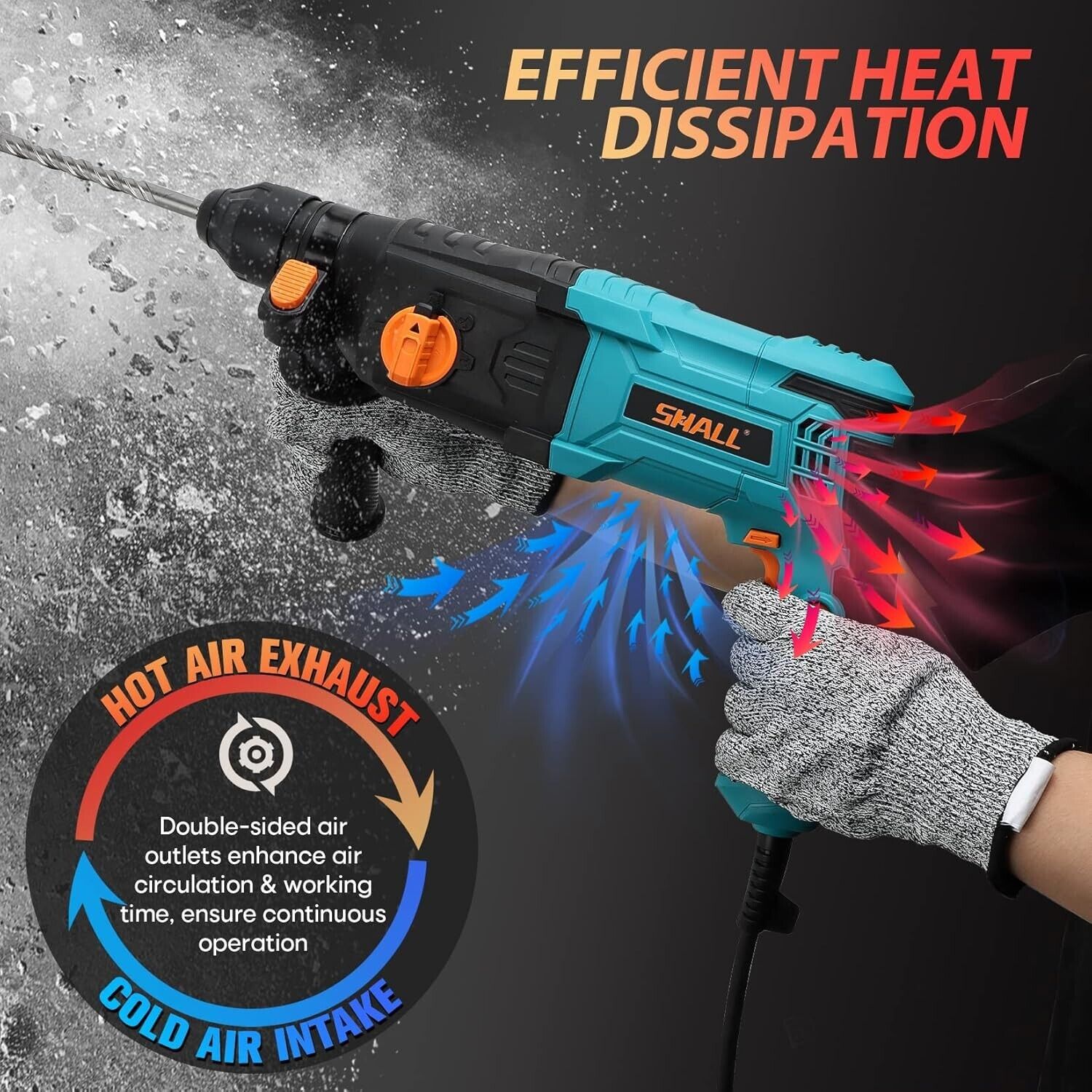 Shall 1-Inch SDS Plus Rotary Hammer Drill 900W Rotary 6 Variable Speed Chiseling