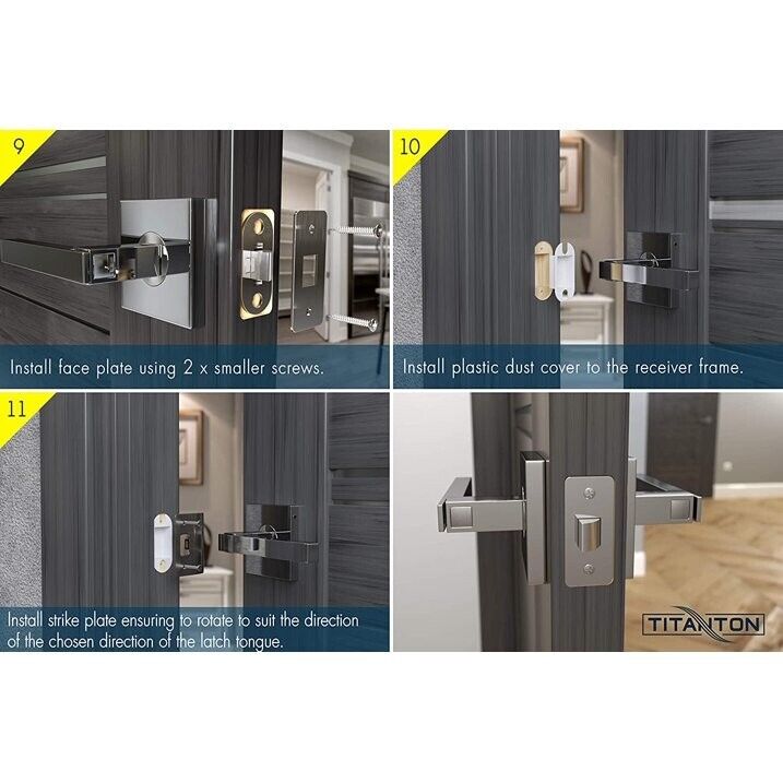 TITANTON 1721 - Modern Polished Chrome Door Handle Set - Passage, No Lock