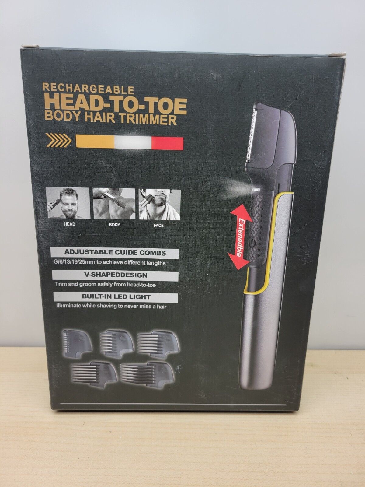 Rechargeable Head-to-Toe Body Hair Trimmer with 5 Guides and Built-in Light