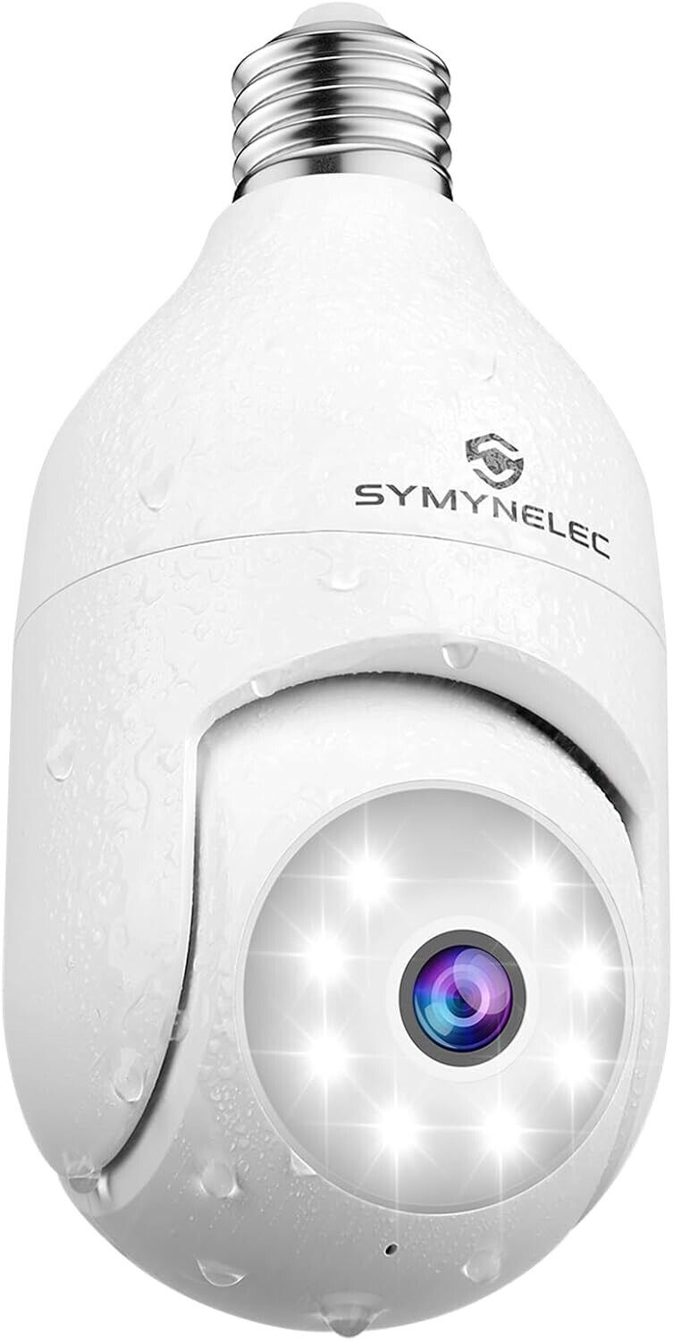 SYMYNELEC 2K Light Bulb Security Camera, 360° WiFi, Night Vision, 2-Way Talk