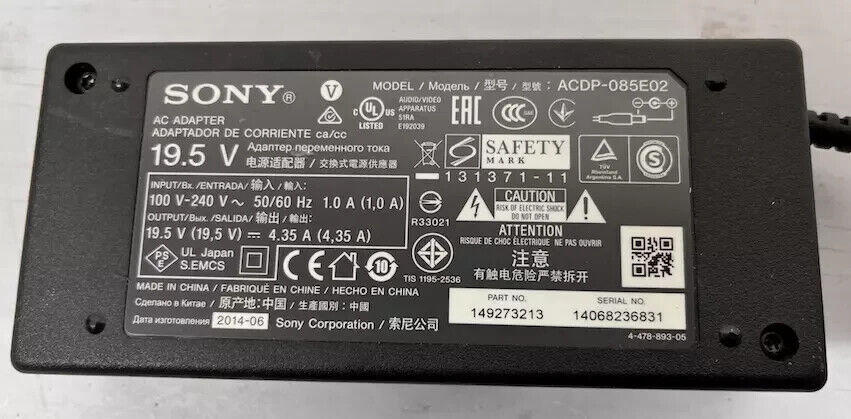 Genuine Sony AC Adapter 19.5V ACDP-085E02, Power Brick Adapter w Cord