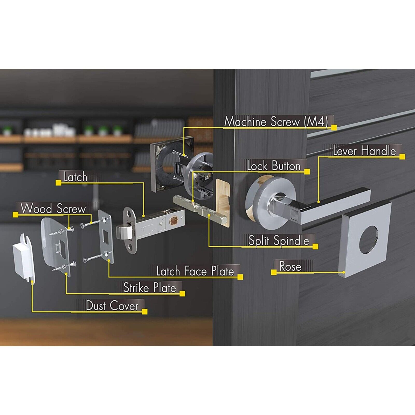 TITANTON 1721 - Modern Polished Chrome Door Handle Set - Passage, No Lock