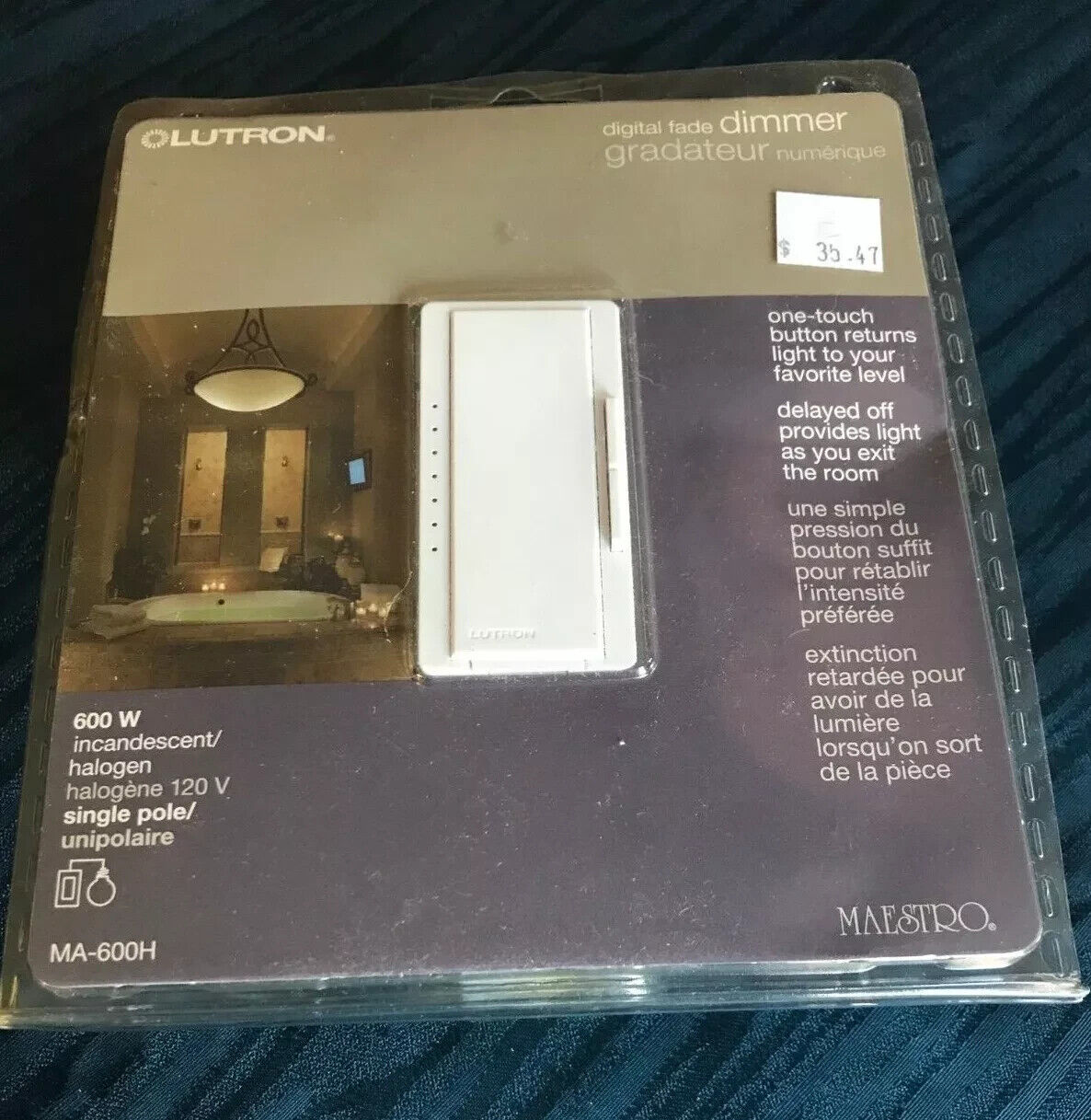 Lutron MA-600H Incandescent Halogen Dimmer 120V Single Pole White - Brand New