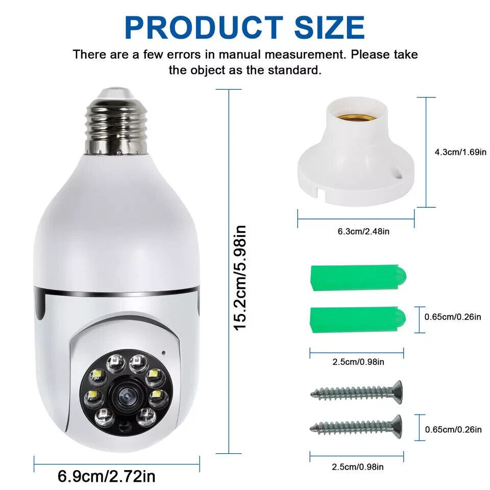 Panorama Screw in Light Bulb Security Camera Outdoor 2.4G/5G WiFi 1080P Smart US