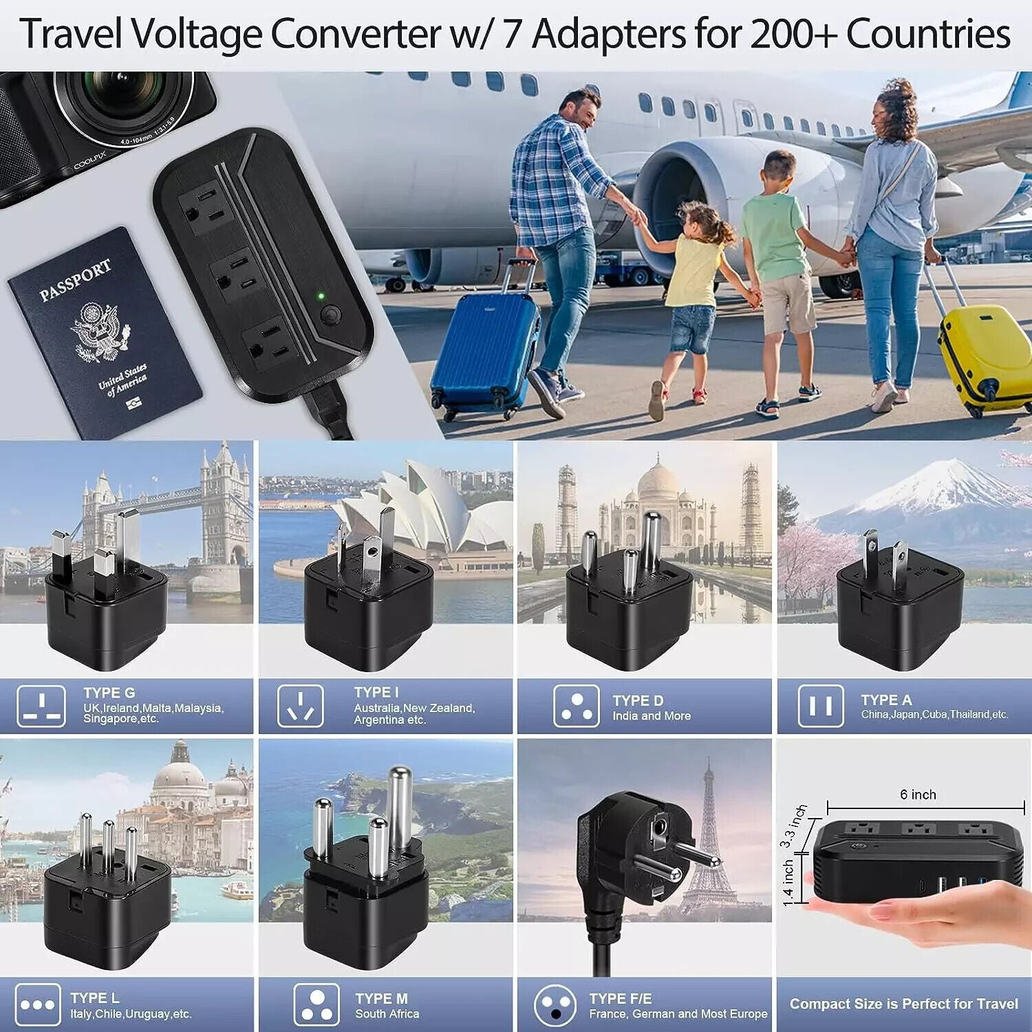Voltage Converter 2300W International Power Converter Step down 220V/240V to 110