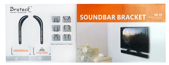 Brateck SB-39 Sound Bar Bracket for Mounting Above or Under 32