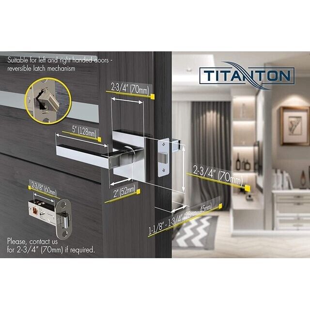 TITANTON 1721 - Modern Polished Chrome Door Handle Set - Passage, No Lock