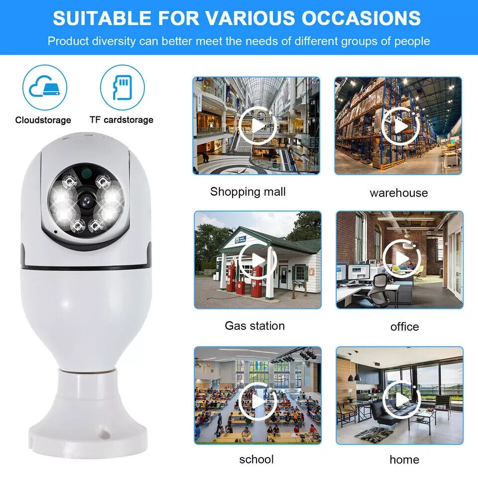 Panorama Screw in Light Bulb Security Camera Outdoor 2.4G/5G WiFi 1080P Smart US