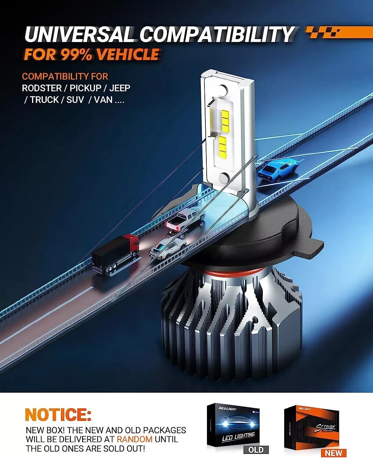 SEALIGHT Combo 2 H4 9003 LED Headlight Bulbs High Low Beam Super White 90000LM