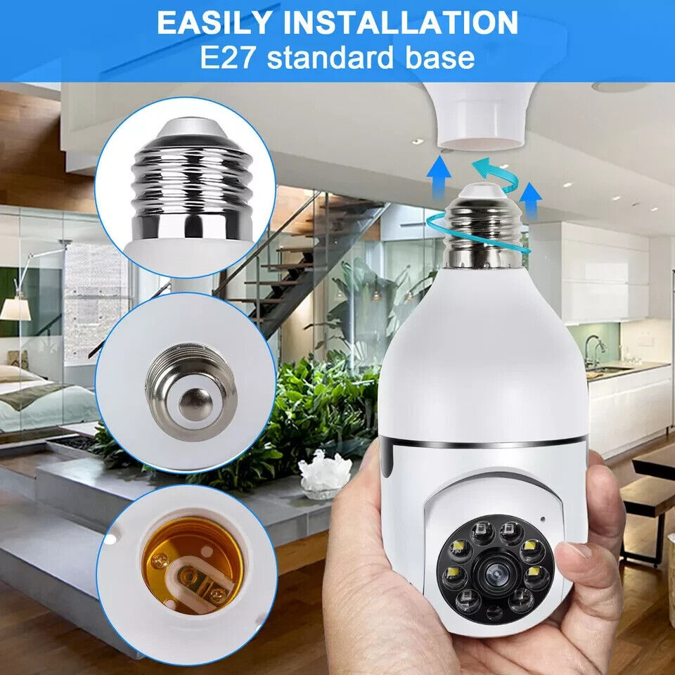 Panorama Screw in Light Bulb Security Camera Outdoor 2.4G/5G WiFi 1080P Smart US