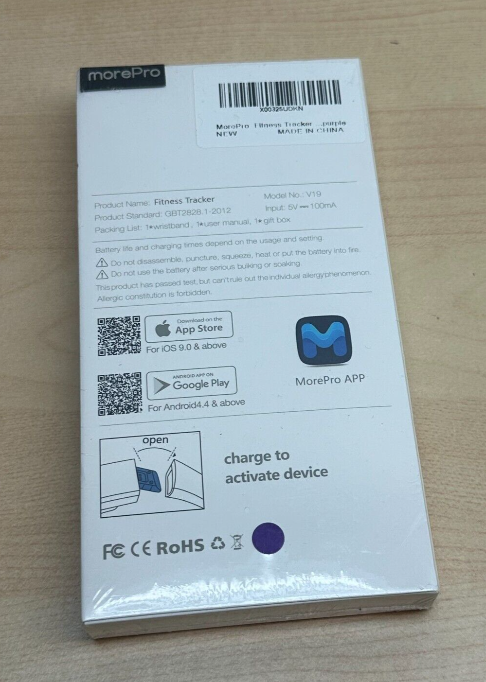 MorePro V19 Purple Waterproof Fitness ECG Activity Tracker Smartwatch