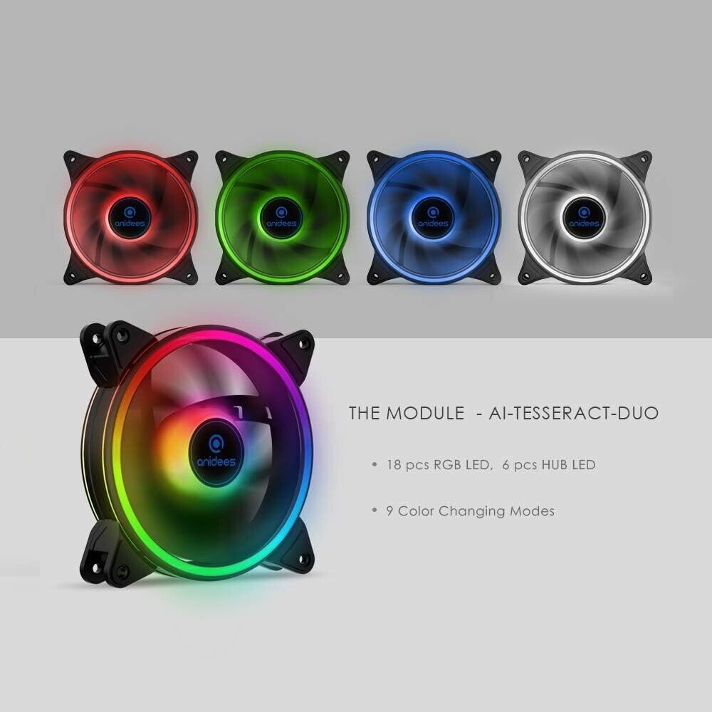anidees AI Tesseract Duo 120mm RGB PWM Fan for ASUS Aura, MSI Mystic, 3pcs