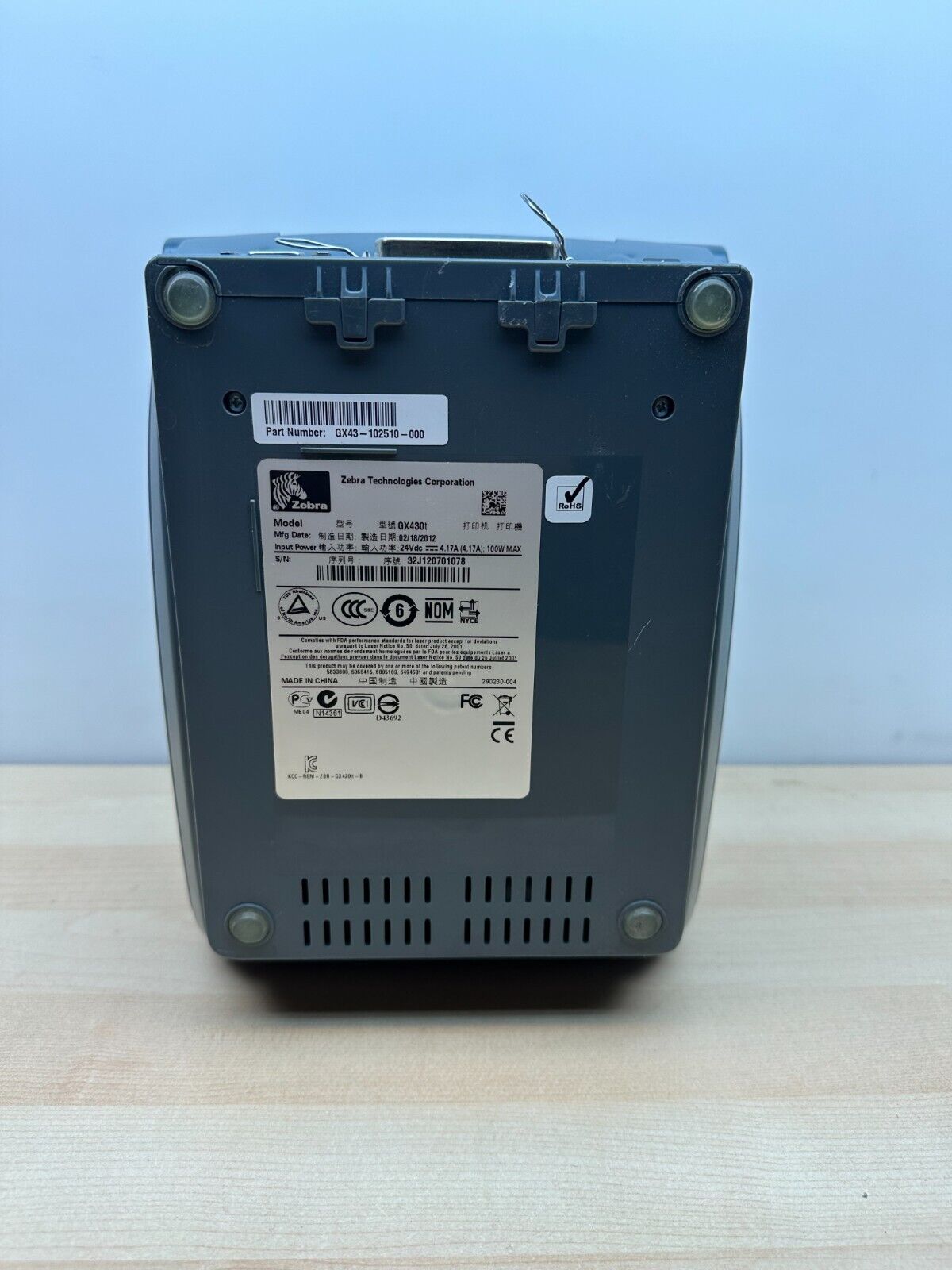 Zebra GX430t GX43-102410-000 Thermal Label Printer NO AC Adapter