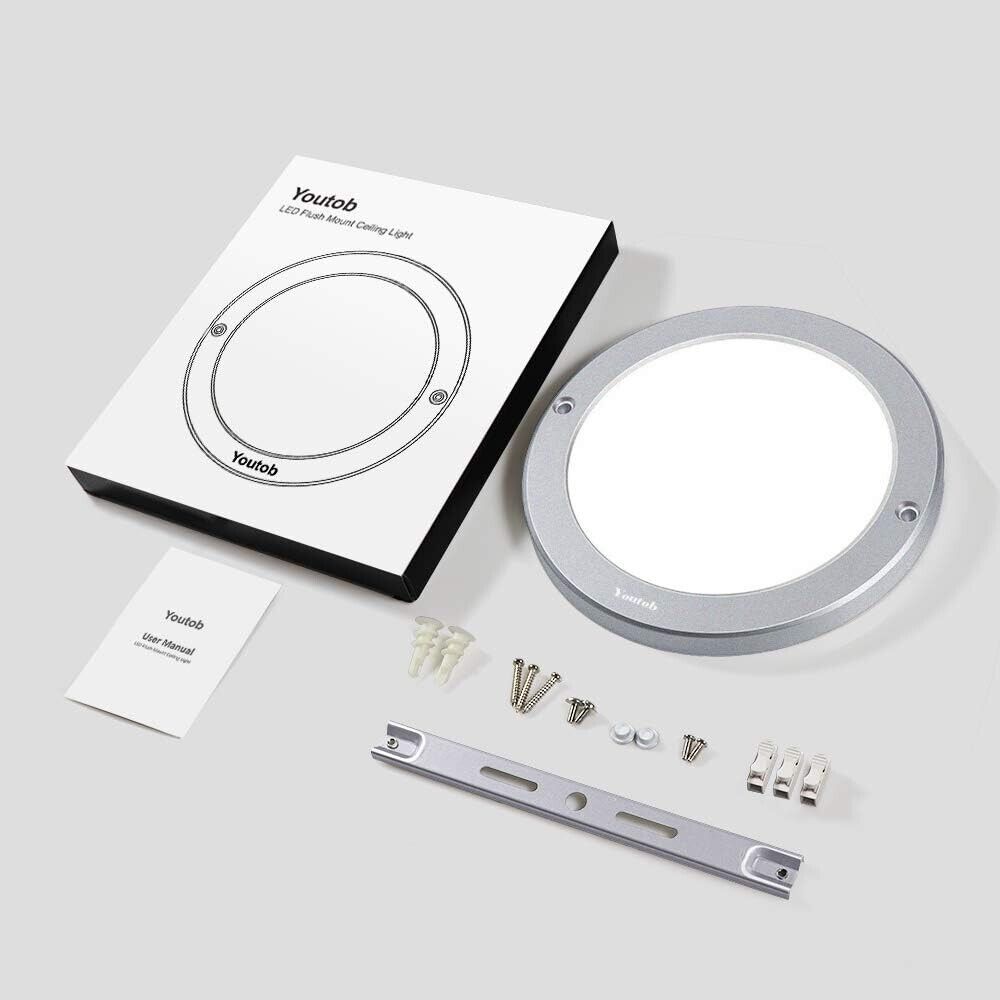 Youtob 15W LED Flush Mount Ceiling Light 1200lm Cool White 4000K, Brushed Silver