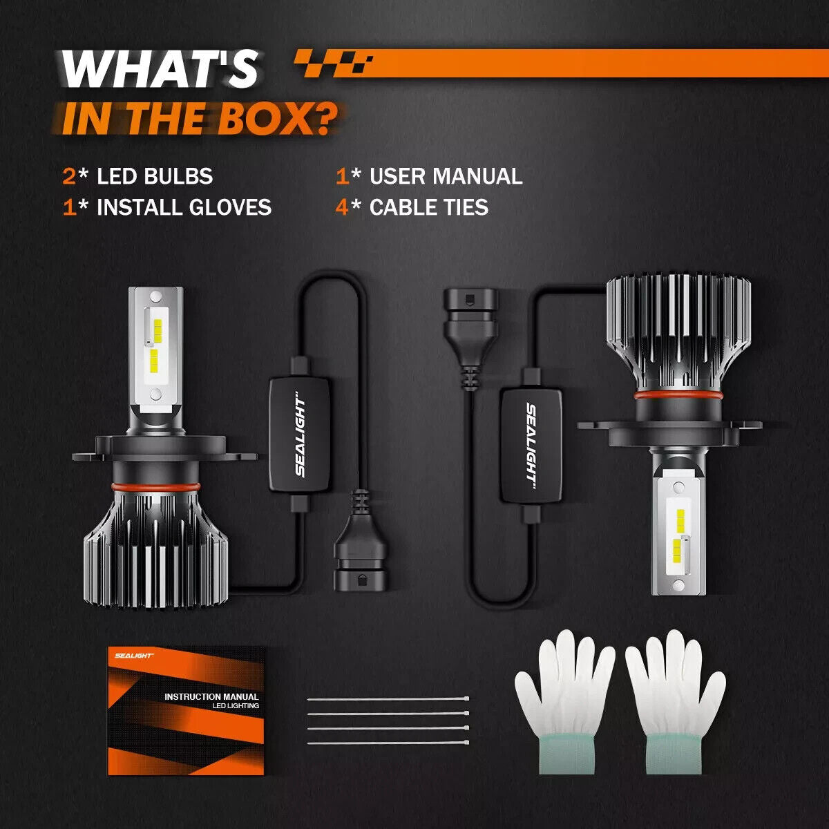 SEALIGHT Combo 2 H4 9003 LED Headlight Bulbs High Low Beam Super White 90000LM