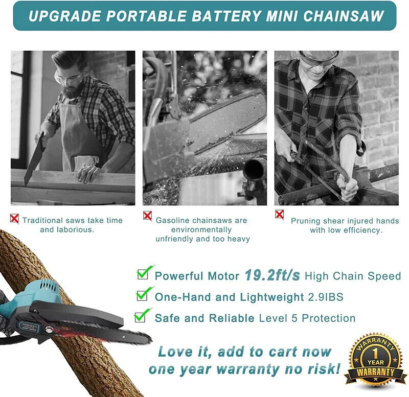 DEIHONG Mini Chainsaw Portable Electric Cordless Battery Powered UPGRADED