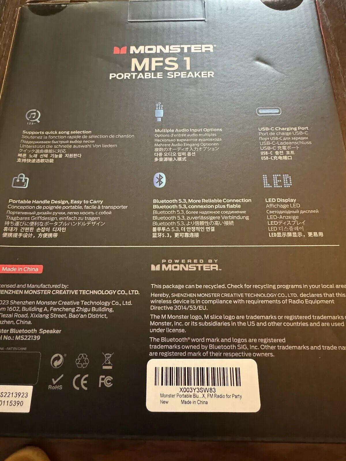 Monster Portable Bluetooth Speaker MFS1 Indoor/Outdoor with Handle, Black/Red