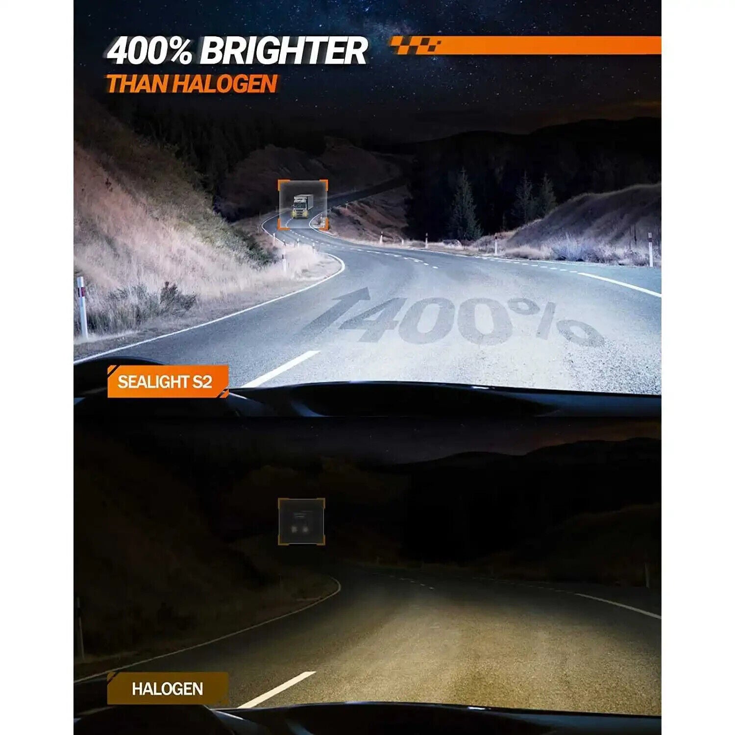 SEALIGHT H7 LED Headlight Bulb 22000LM Super Bright Kit High Low Beam White 2Pcs