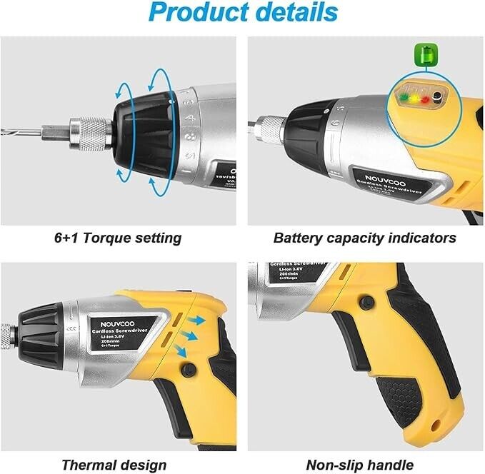 Electric Cordless Screwdriver, NOUVCOO 47Pcs Rechargeable Power Screw Guns