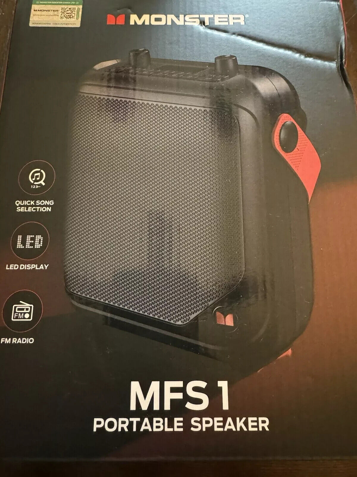 Monster Portable Bluetooth Speaker MFS1 Indoor/Outdoor with Handle, Black/Red