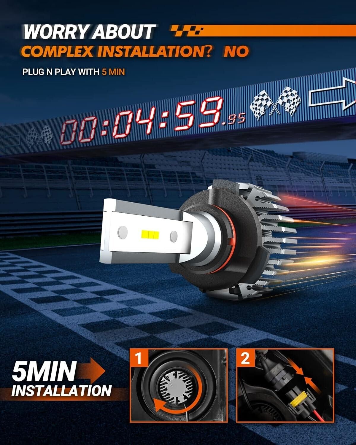 SEALIGHT 9005 HB3 LED Headlight Bulb Conversion Kit High Beam 6000K White Bright