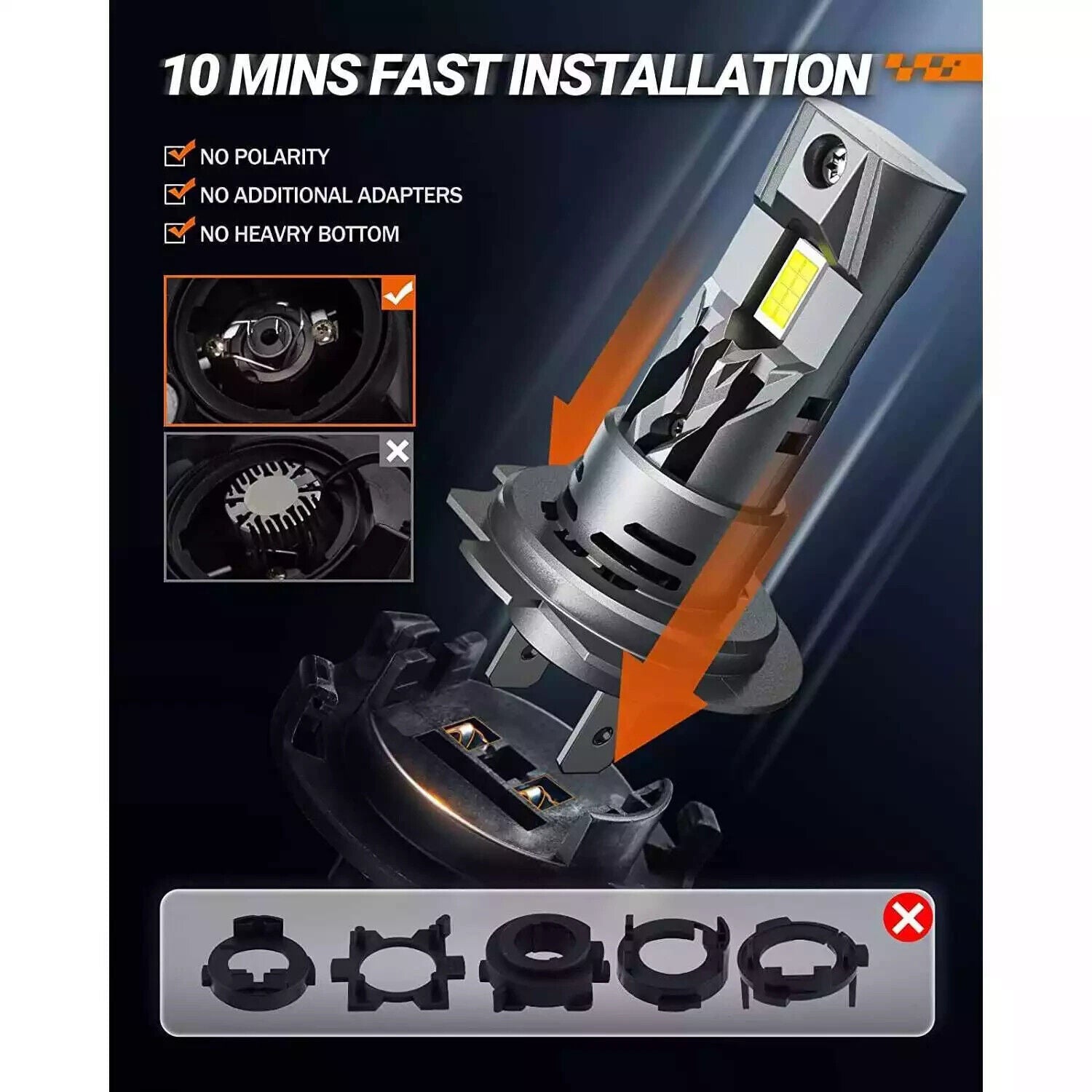 SEALIGHT H7 LED Headlight Bulb 22000LM Super Bright Kit High Low Beam White 2Pcs