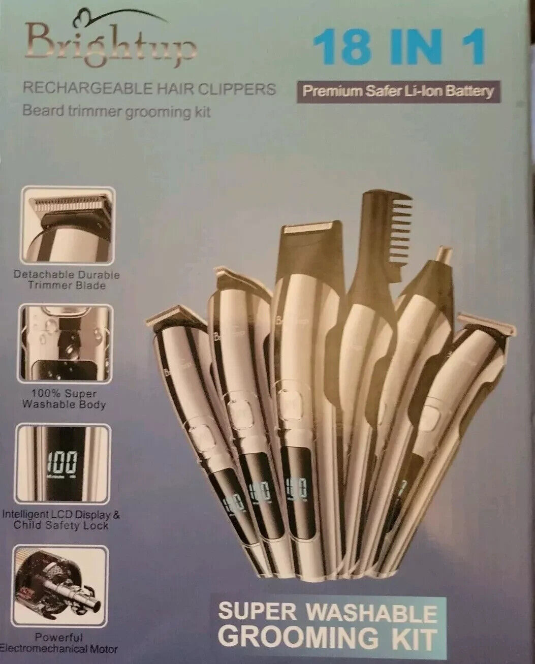 Brightup 18 In 1 Men's Rechargeable Hair Clippers& Grooming Kit. Washable!