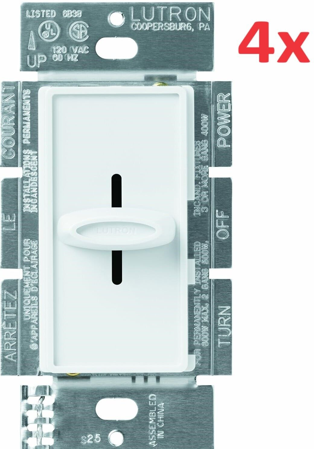 Lot of 4x Lutron S-600-WH Single-Pole Slide Dimmer