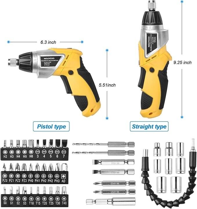 Electric Cordless Screwdriver, NOUVCOO 47Pcs Rechargeable Power Screw Guns