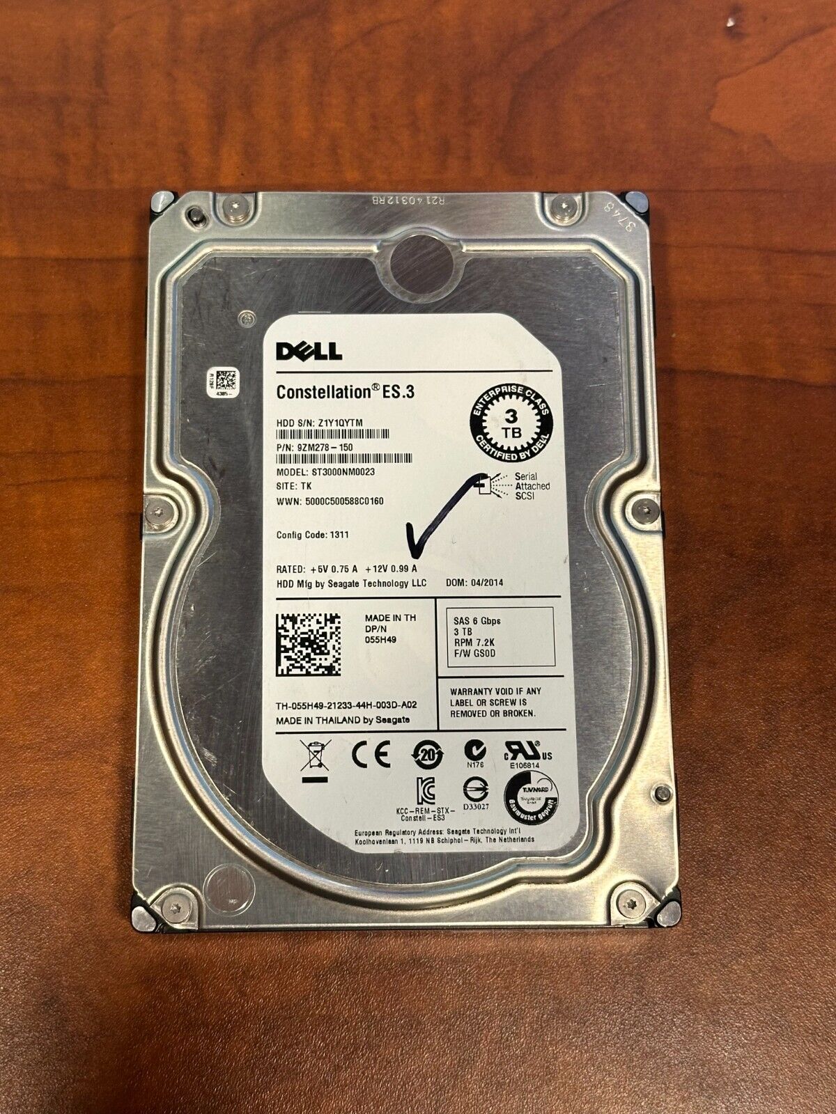 ST3000NM0023 55H49-Dell CONSTELLATION ES.3 3TB 7.2K 6G 128MB 3.5" SAS Hard Drive