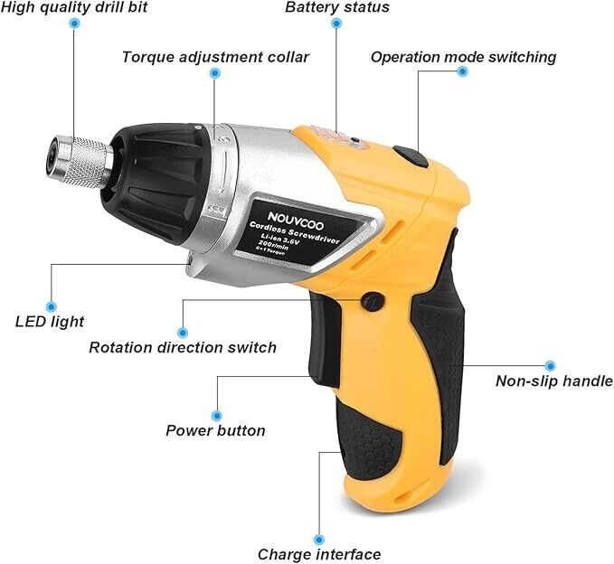 Electric Cordless Screwdriver, NOUVCOO 47Pcs Rechargeable Power Screw Guns