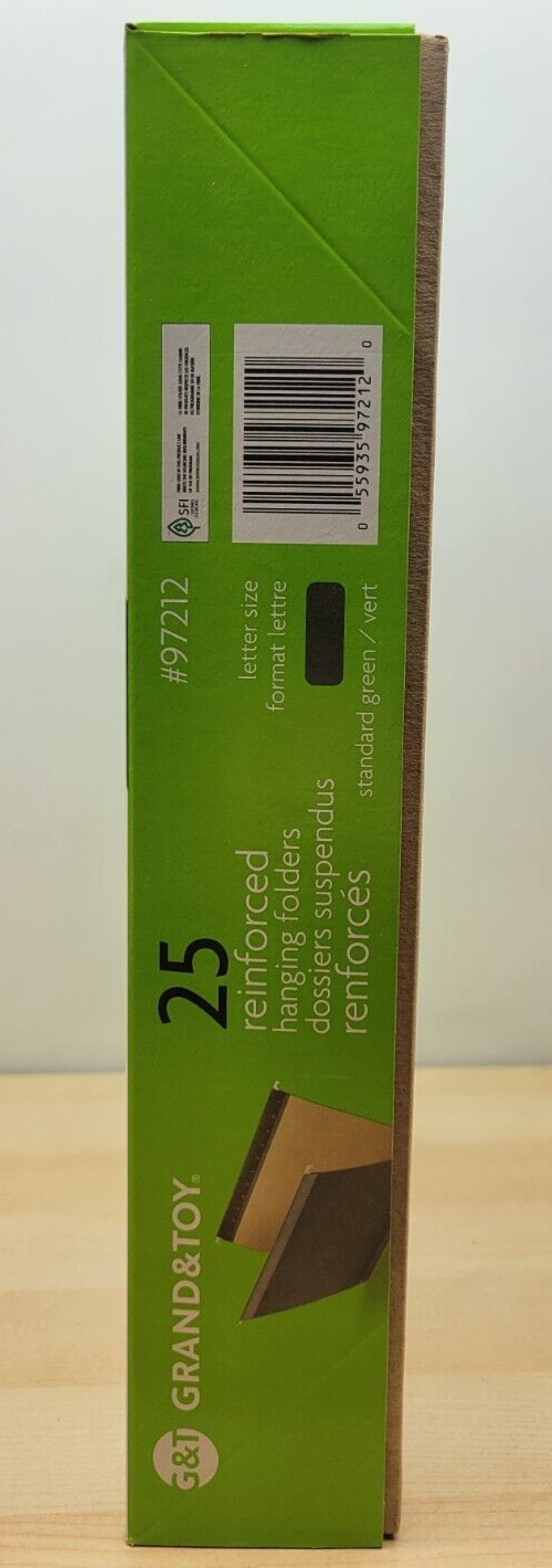 Grand & Toy Reinforced Hanging Folders Green Letter-Size (8 1/2" x 11") 25/Box