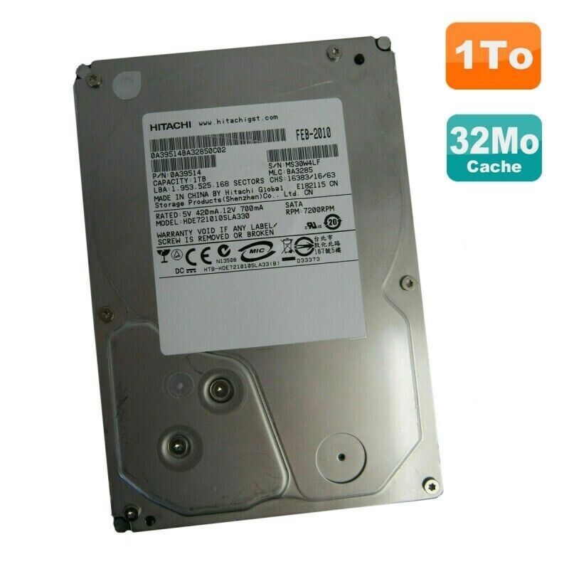Hitachi HDE721010SLA330 PN:0A39514 MLC:BA3120 1.0TB SATA 3.5" 7.2K RPM HDD