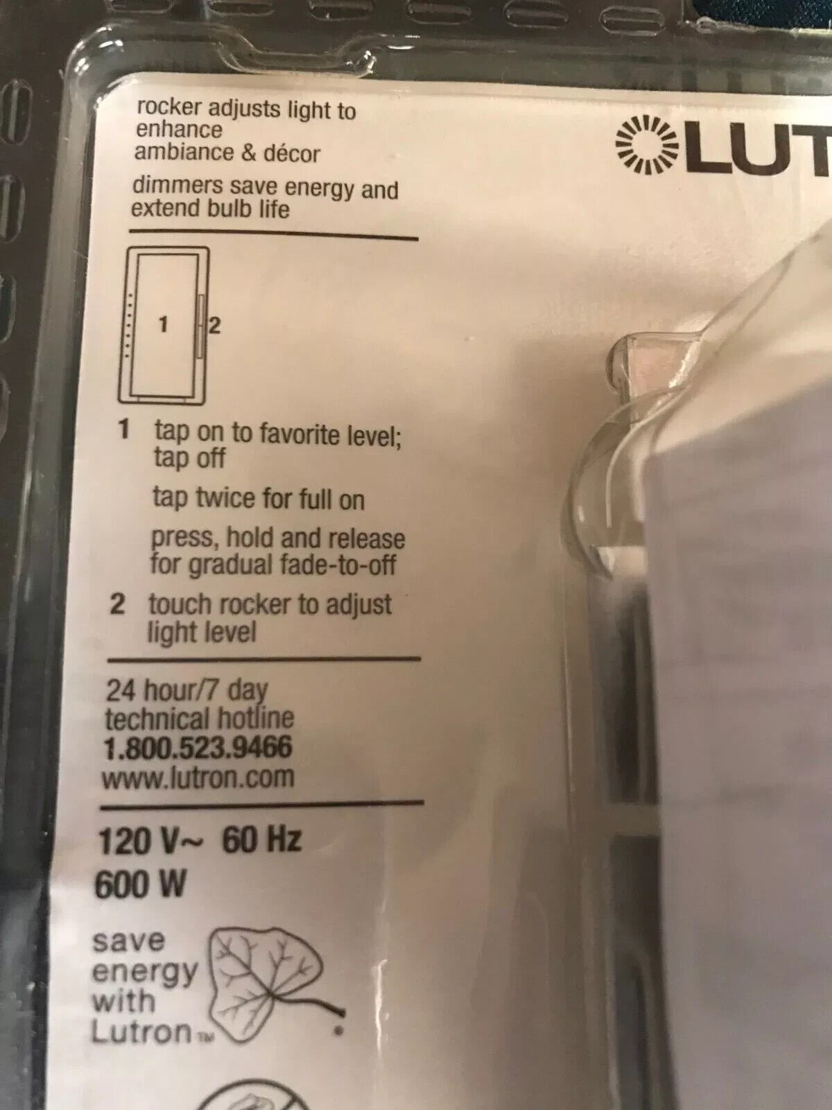 Lutron MA-600H Incandescent Halogen Dimmer 120V Single Pole White - Brand New