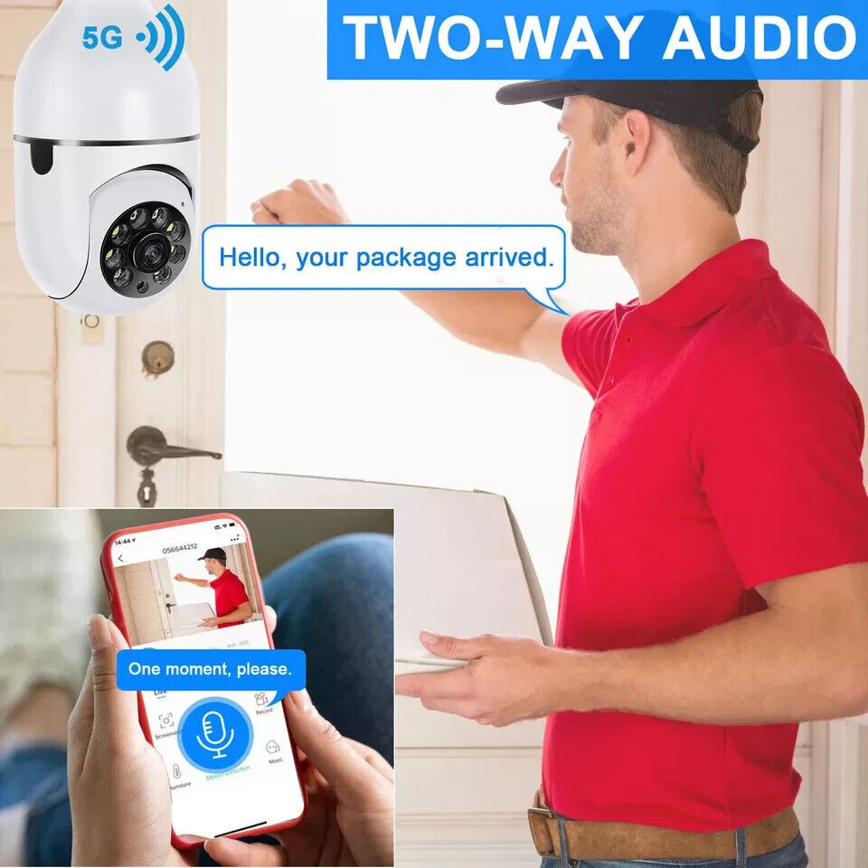 Panorama Screw in Light Bulb Security Camera Outdoor 2.4G/5G WiFi 1080P Smart US