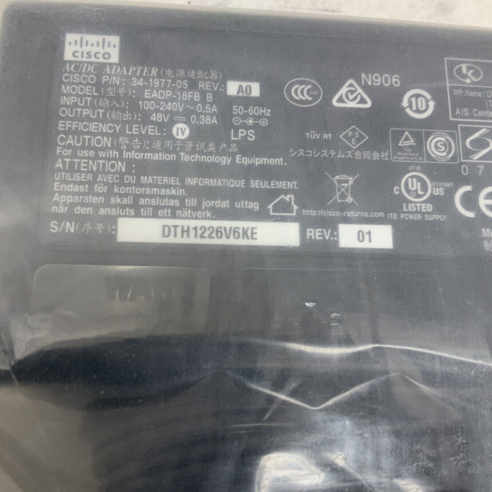 Genuine Cisco 48v 0.38A AC Adapter, 34-1977-04/5, EADP—18FB
