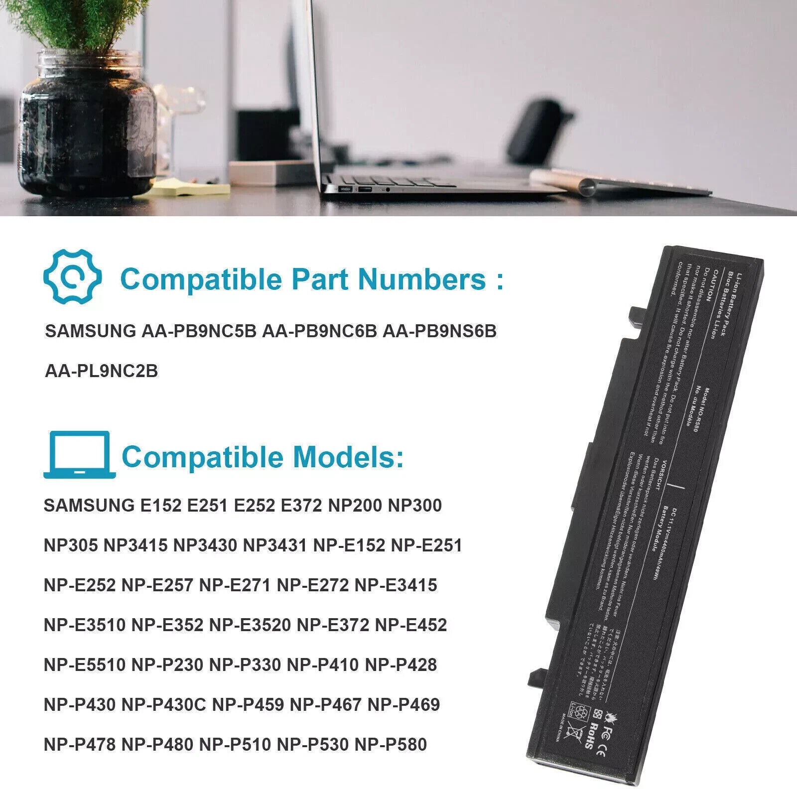 Battery for Samsung AA-PB9NC6B AA-PB9NS6B R519 R428 R580 R780 R730 RV511 RV510