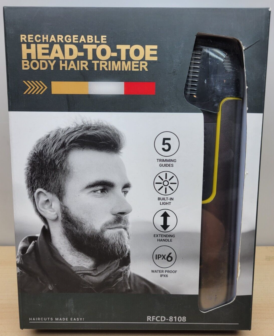 Rechargeable Head-to-Toe Body Hair Trimmer with 5 Guides and Built-in Light