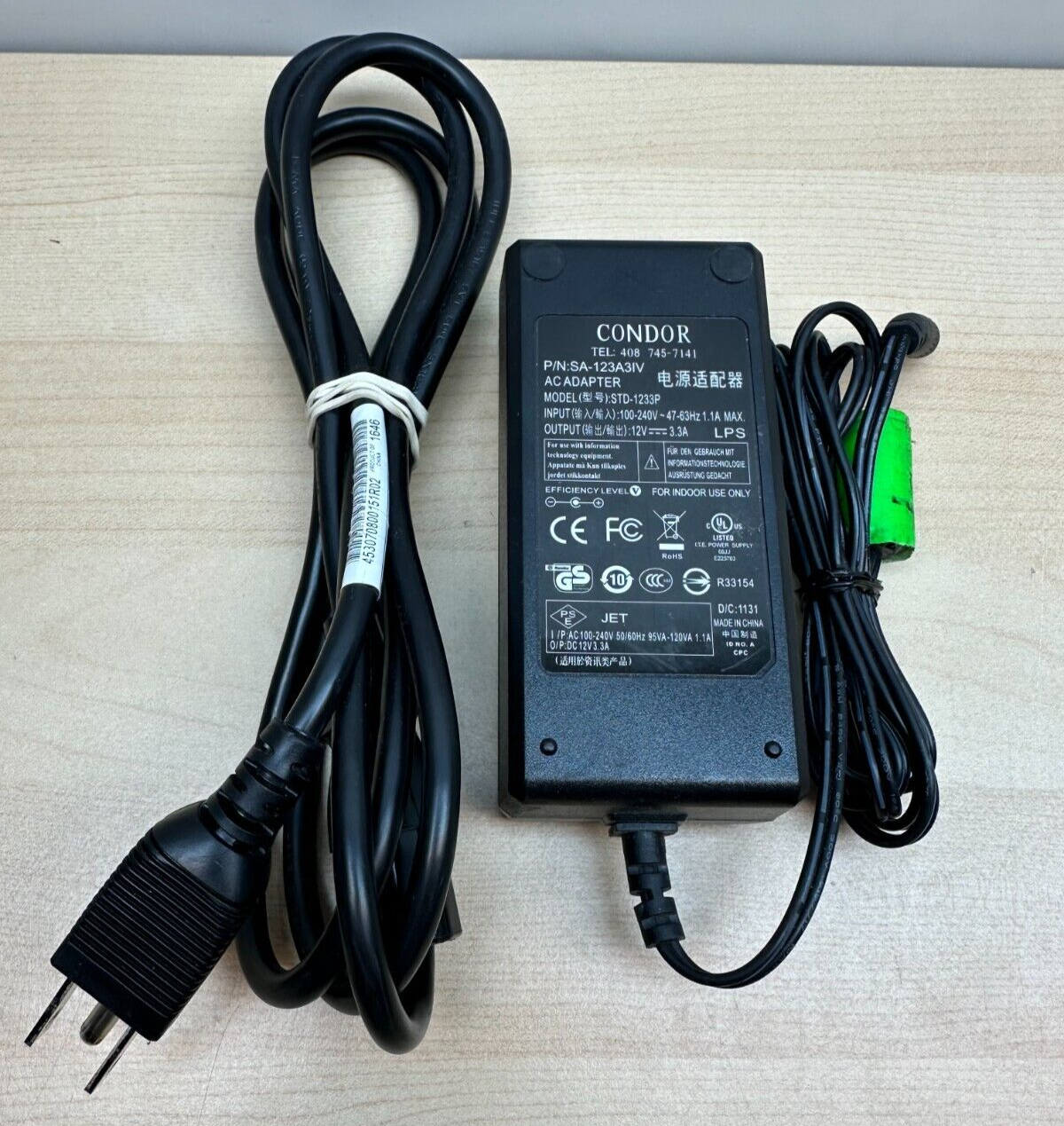 CONDOR SA-123A3IV AC/DC Adapter Power Supply 12v 3.3A STD-1233P