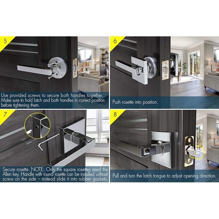 TITANTON 1721 - Modern Polished Chrome Door Handle Set - Passage, No Lock