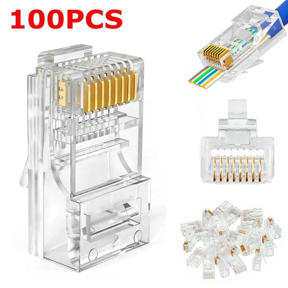 RJ45 Pass Through Modular Plug Network Cable Connector End 8P8C CAT6 CAT5 100x