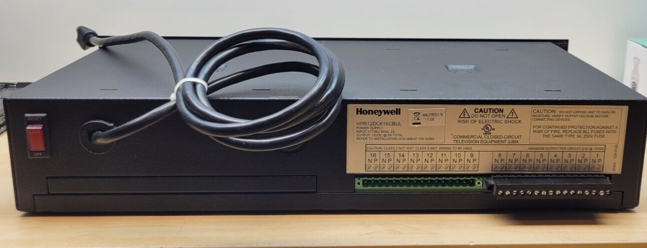 HONEYWELL Power HPR12DC616UL 16 12VDC Fuse Out @6A Rack Mount PS
