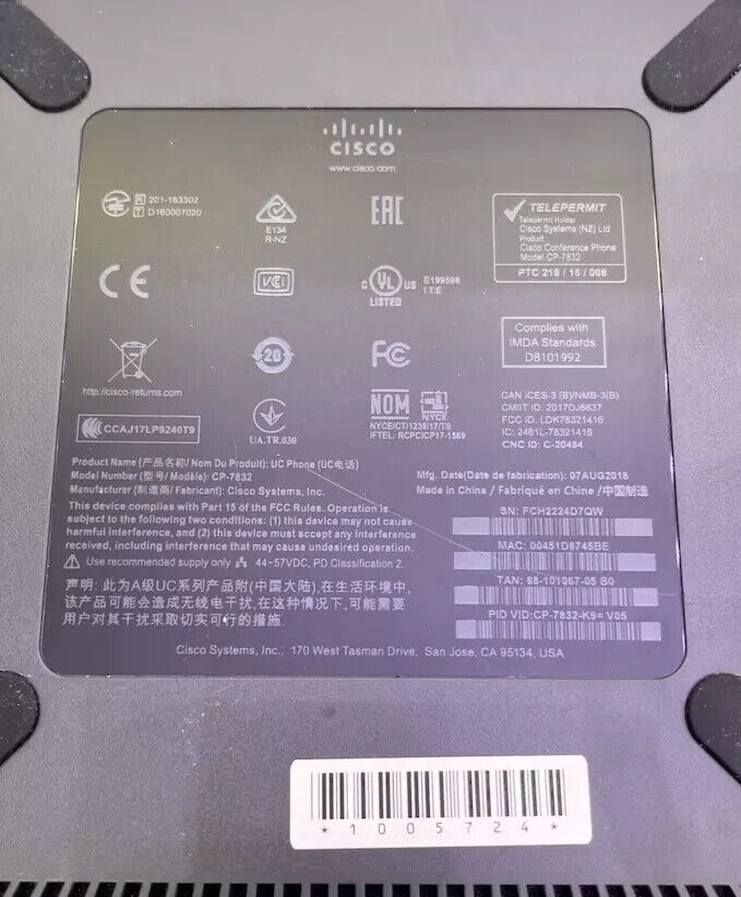 Genuine Cisco 7832 IP Conference Phone PoE (CP-7832-K9) Base Unit Only