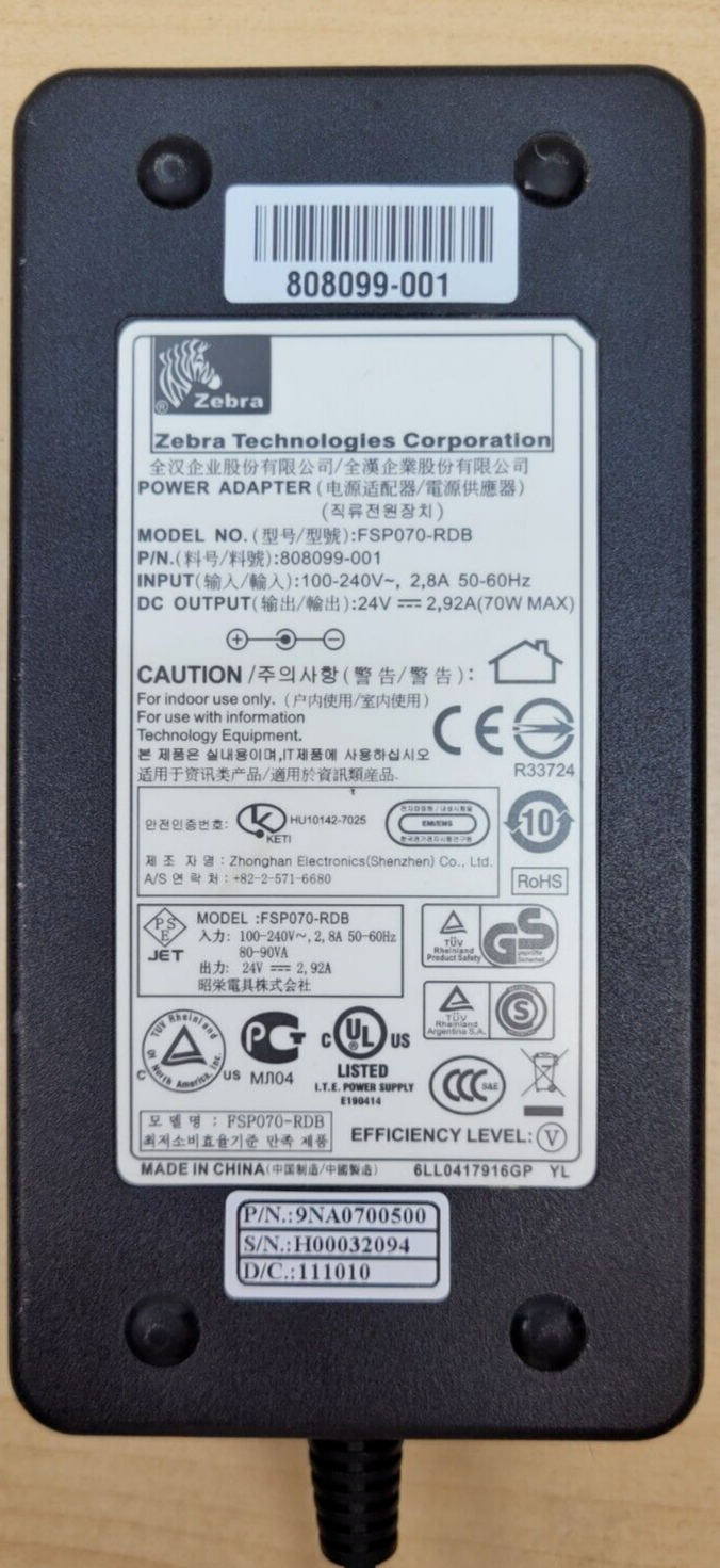 Genuine FSP070-RDB Zebra Label Printer Adapter 808099-001 *Power Cable Included*