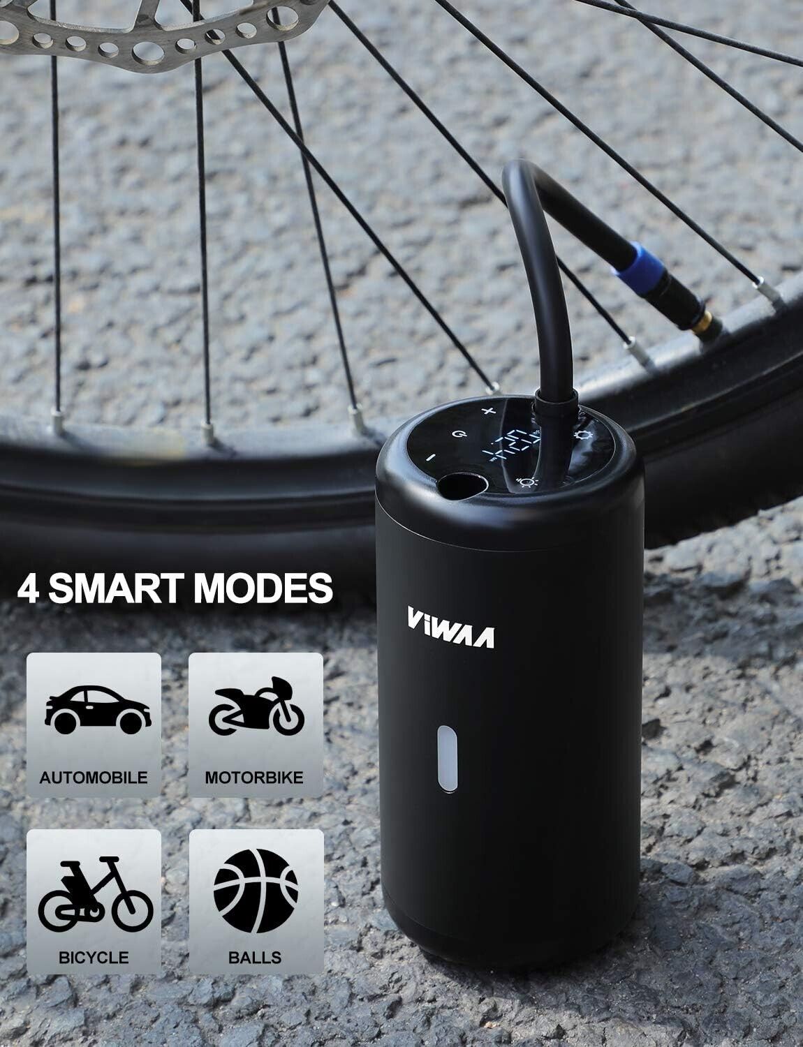 ViWAA Mini Tire Inflator, 2600mAh Rechargeable, 150PSI Air Pump for Cars & Bikes