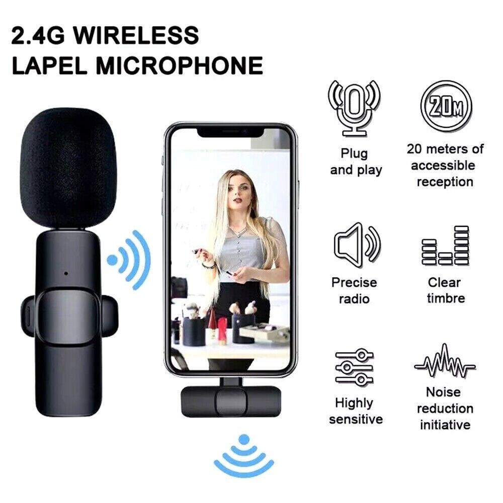 Lavalier Microphone Wireless Audio Video Recording Mini Mic For Android