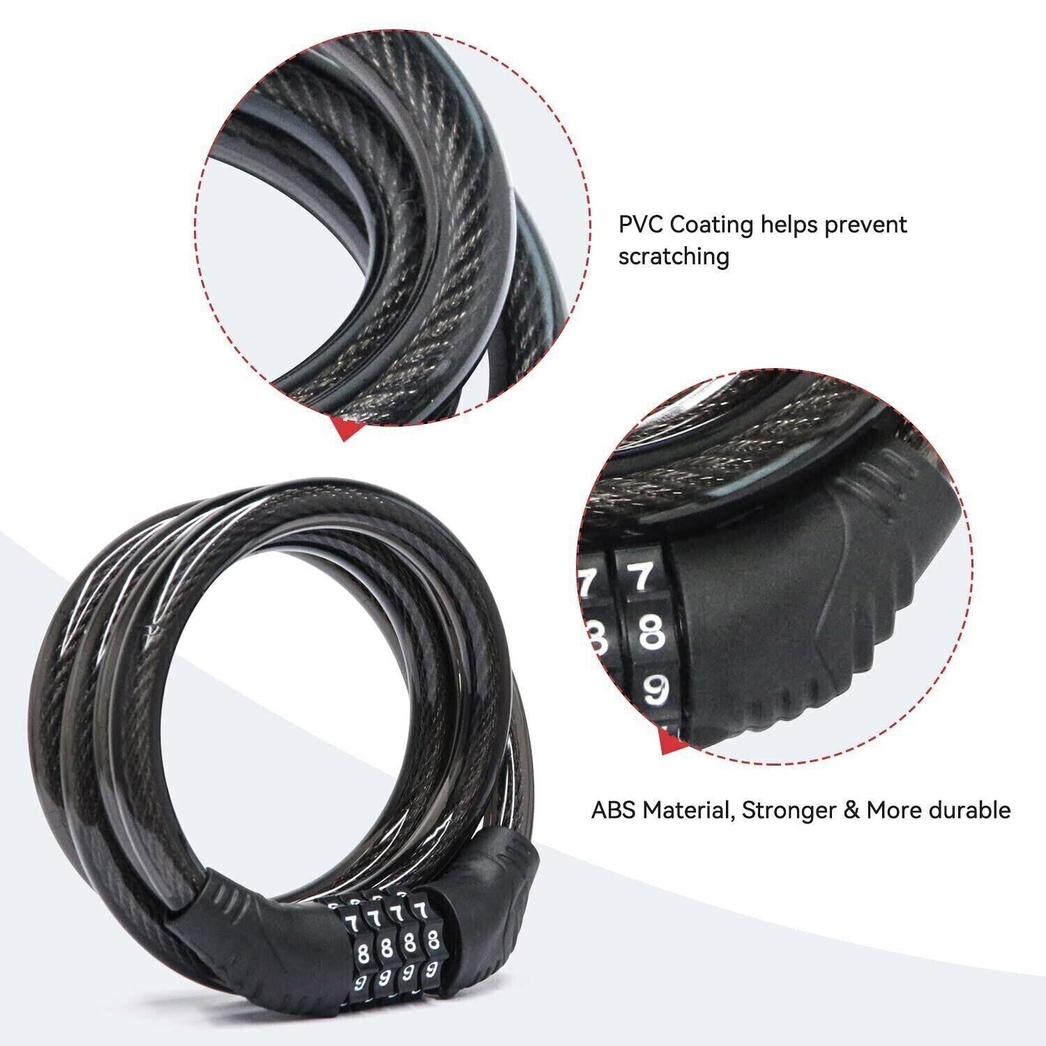 Portable 4-Digit Combination Lock Bicycle Scooter Cable Lock Anti-theft Security