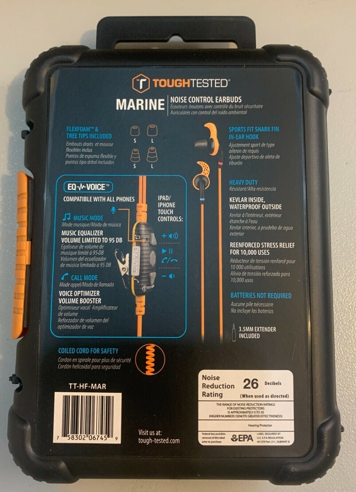 Tough Tested Stereo Earbuds. Marine IP67 Waterproof-Dustproof. With In-Line Mic.